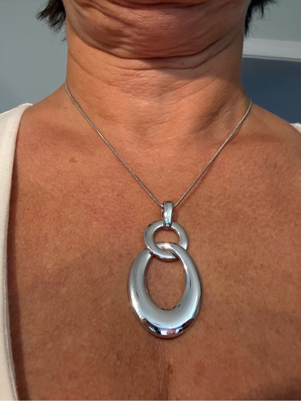 Silver-tone Oval Link Pendant Necklace - Women Jewelry